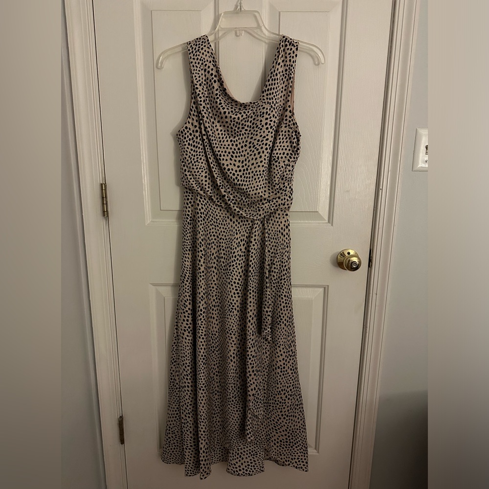 Just Taylor brand asymmetrical black and tan polka dot dress- worn once